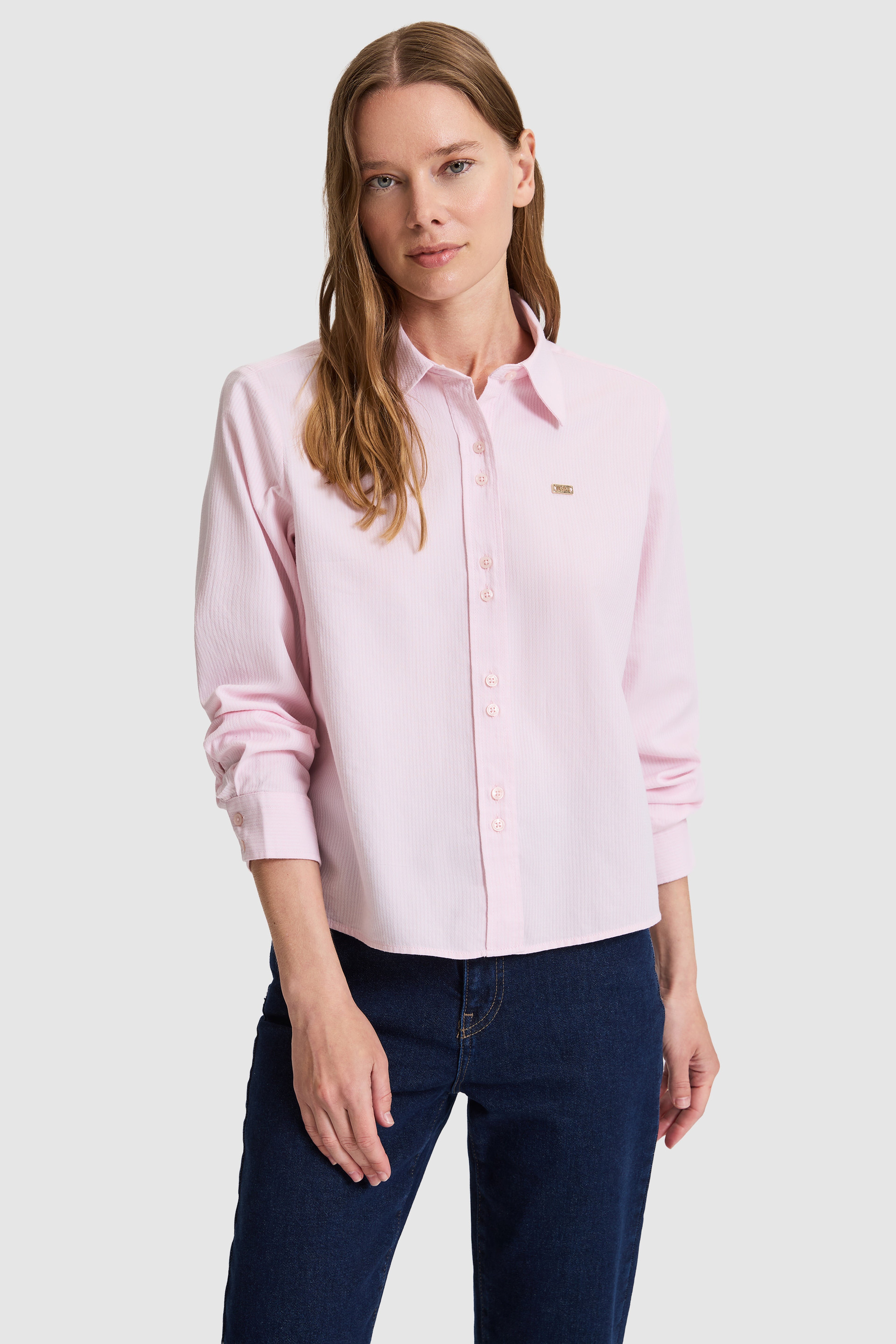 Kadın Açık Pembe Uzun Kollu Gömlek - Image 5