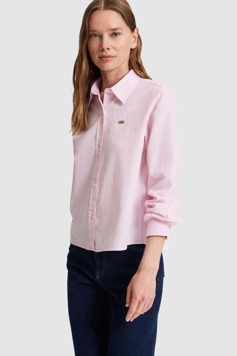 Kadın Açık Pembe Uzun Kollu Gömlek - 50324617013
