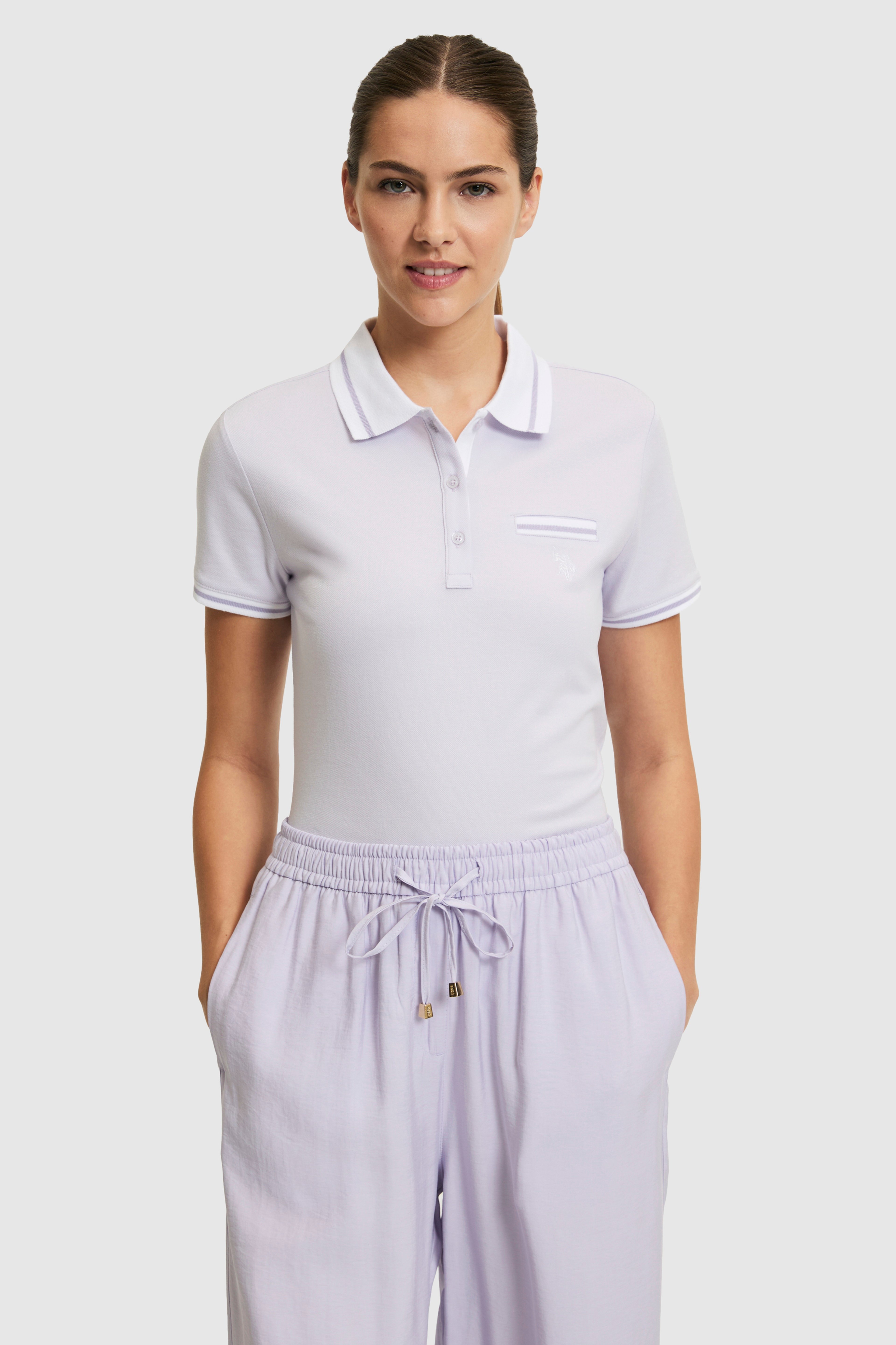 Kadın Lila Polo Yaka Basic Tişört - Image 1