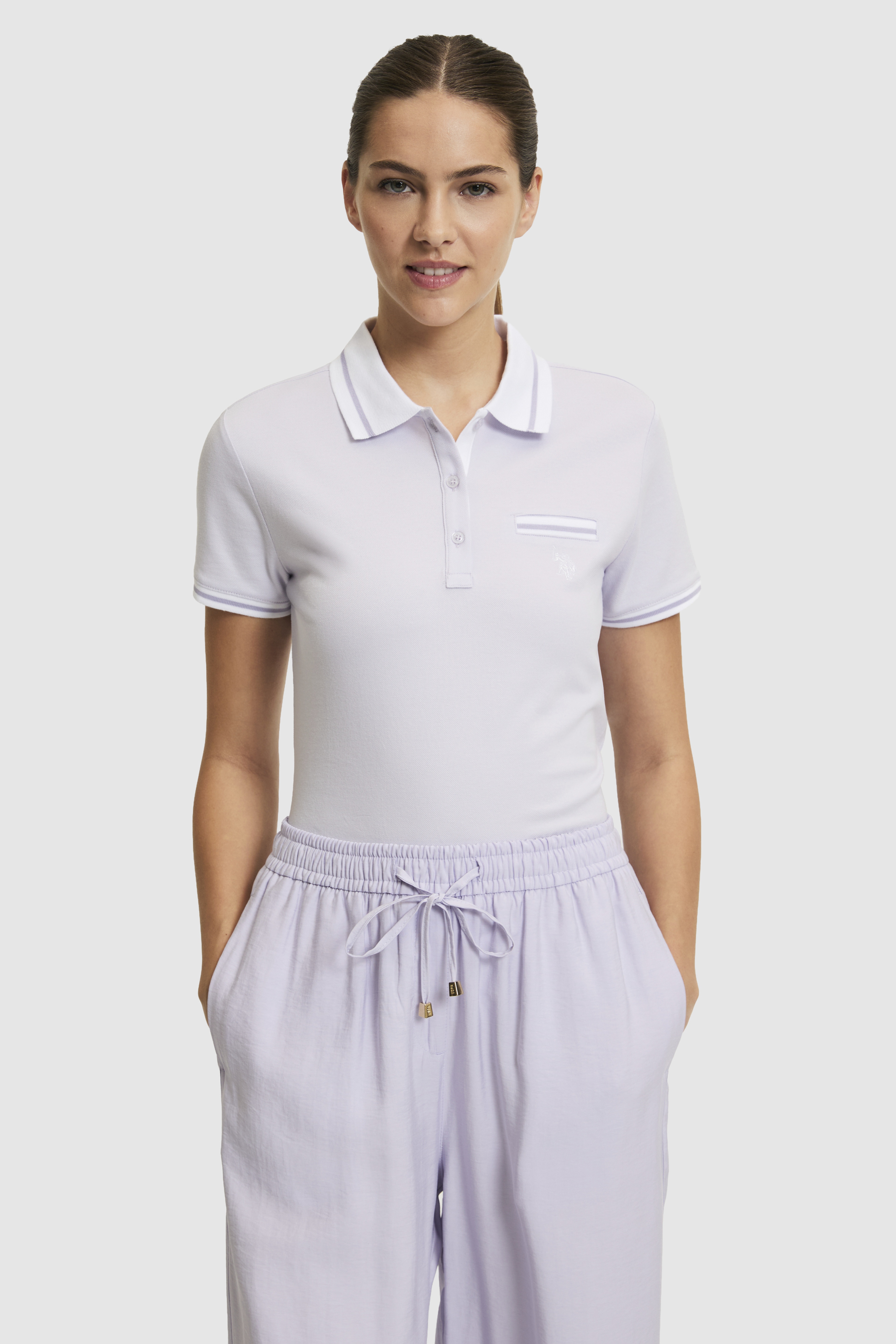 Kadın Lila Polo Yaka Basic Tişört