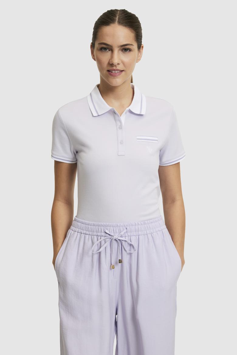 Kadın Lila Polo Yaka Basic Tişört