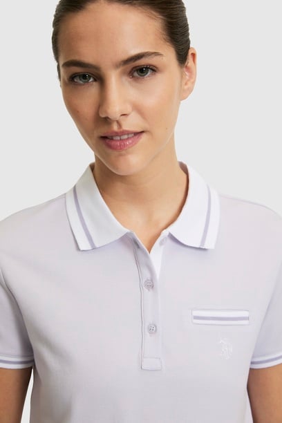 Kadın Lila Polo Yaka Basic Tişört