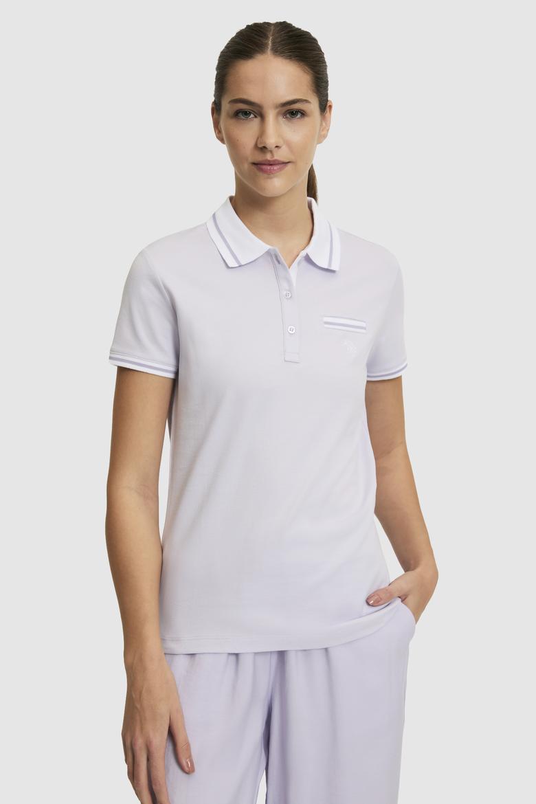 Kadın Lila Polo Yaka Basic Tişört - 50323455035