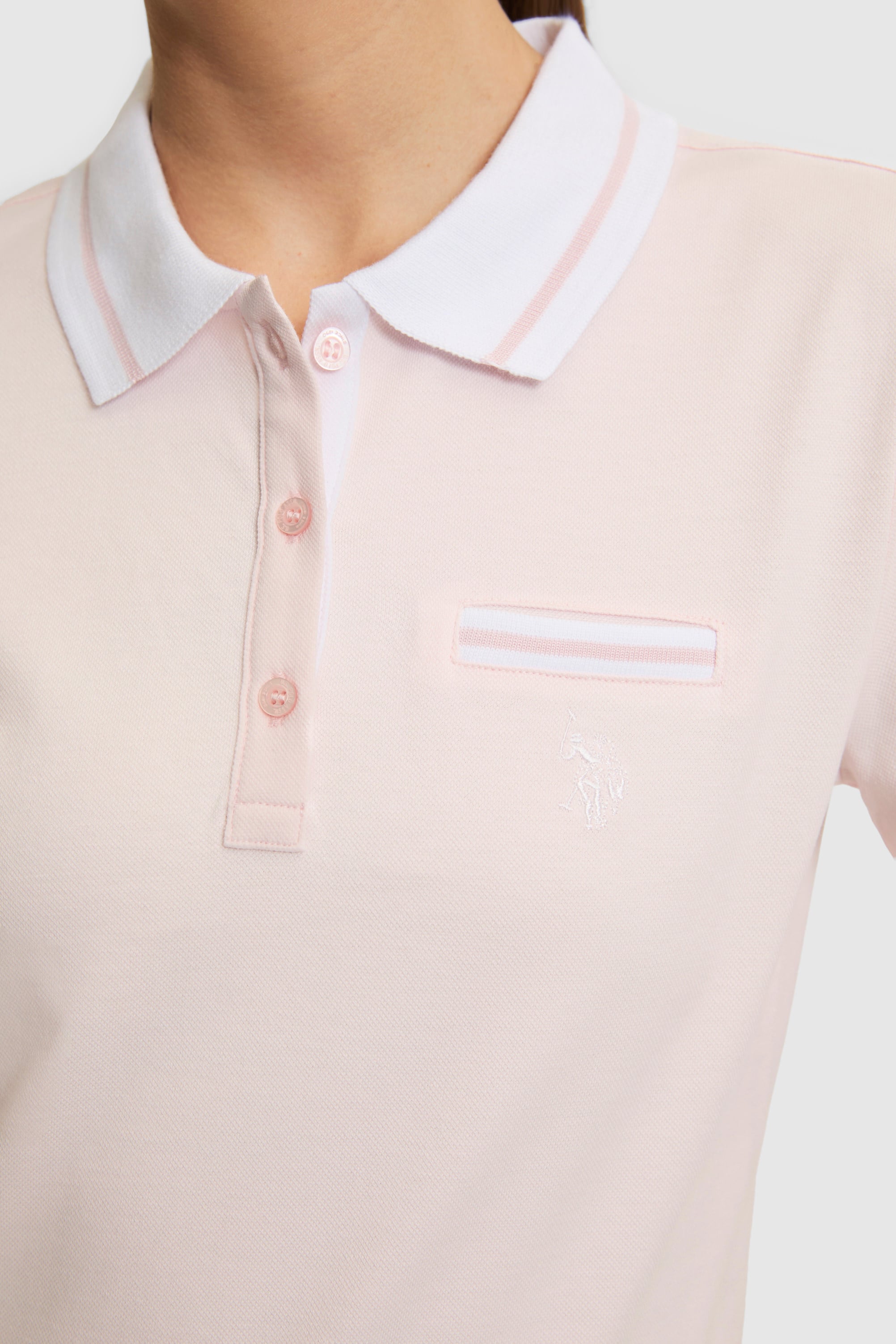Kadın Açık Pembe Polo Yaka Basic Tişört - Image 6