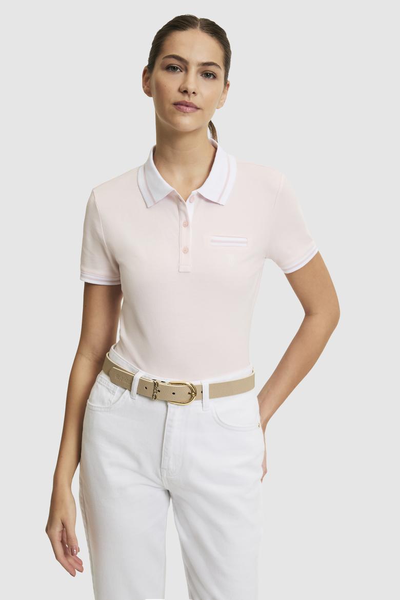 Kadın Açık Pembe Polo Yaka Basic Tişört