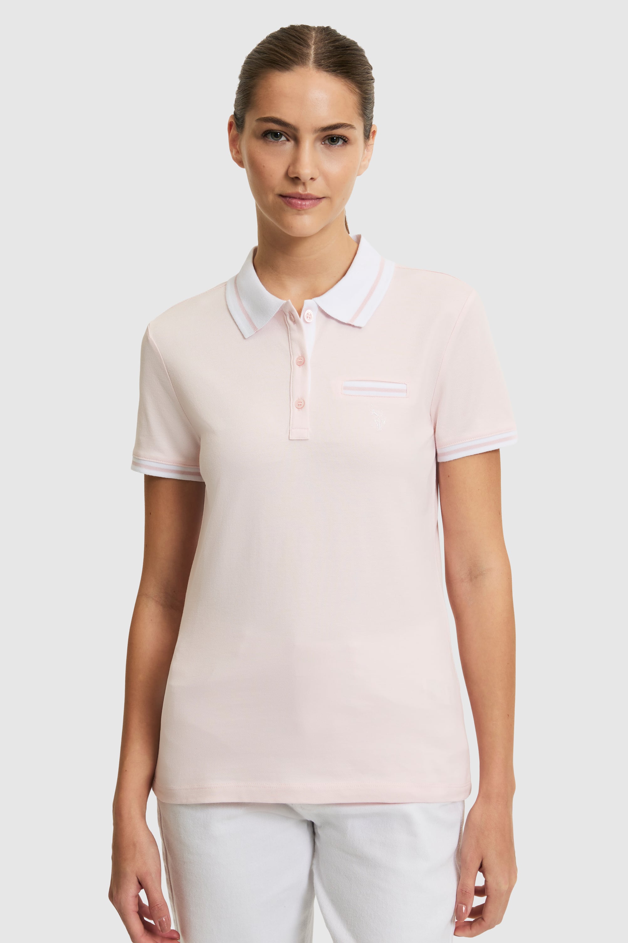 Kadın Açık Pembe Polo Yaka Basic Tişört