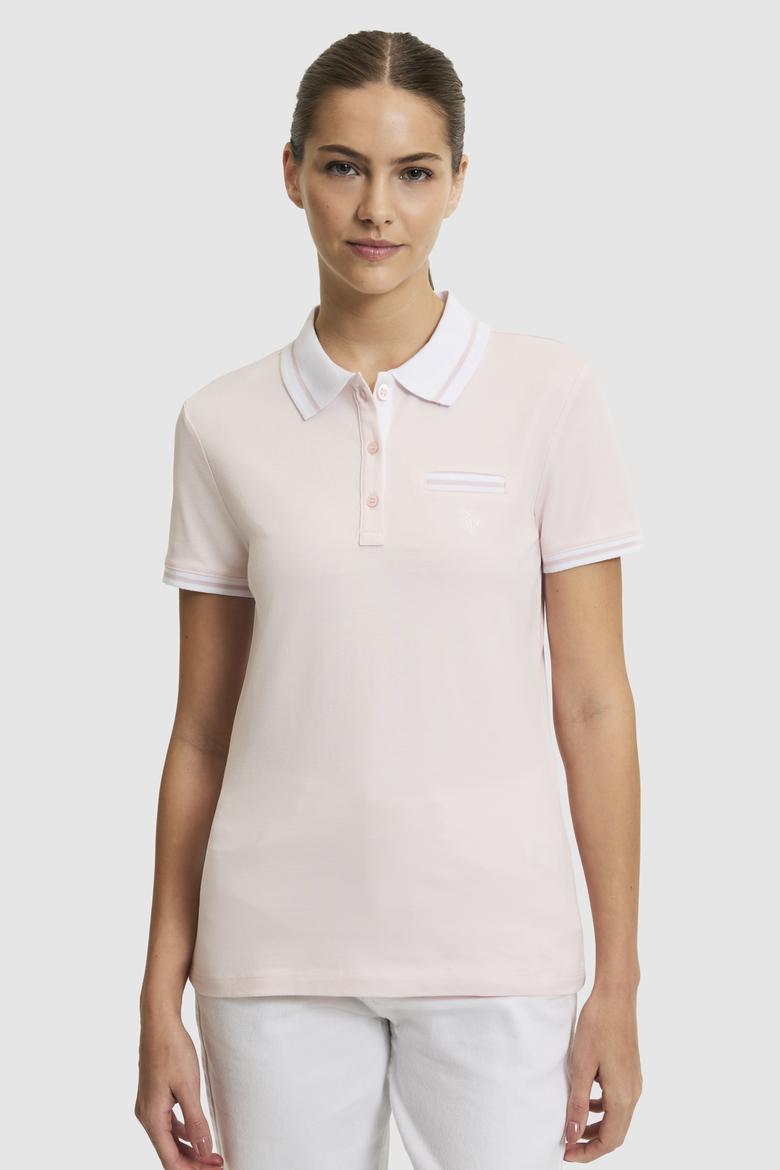 Kadın Açık Pembe Polo Yaka Basic Tişört - 50323455056