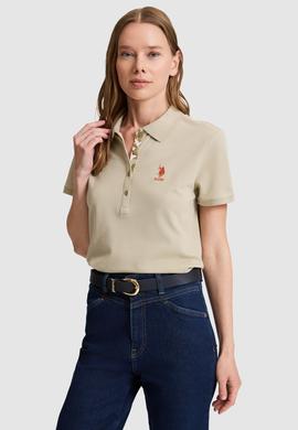 Kadın Açık Haki Polo Yaka Basic Tişört - 50321798165