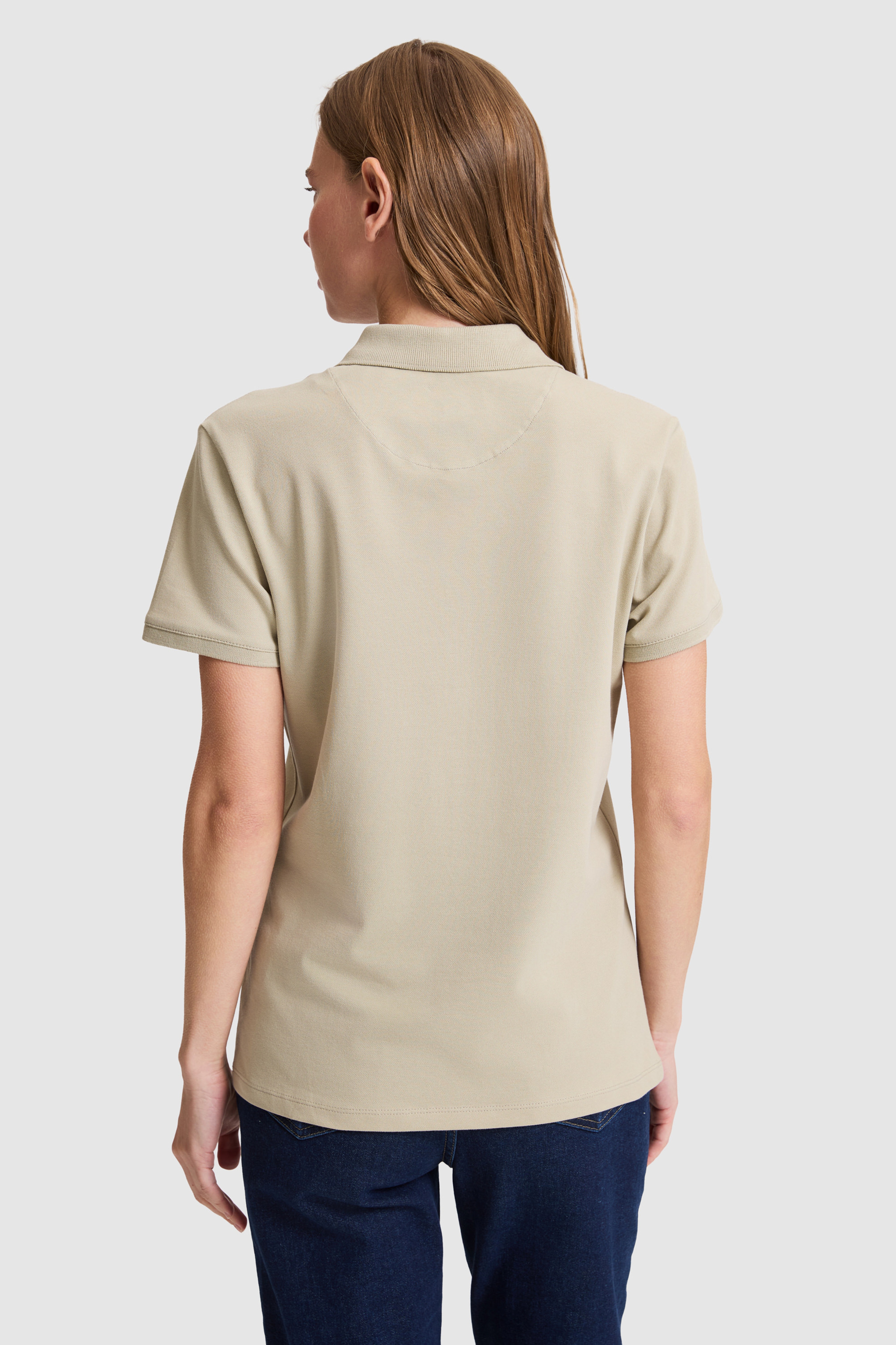 Kadın Açık Haki Polo Yaka Basic Tişört - Image 5