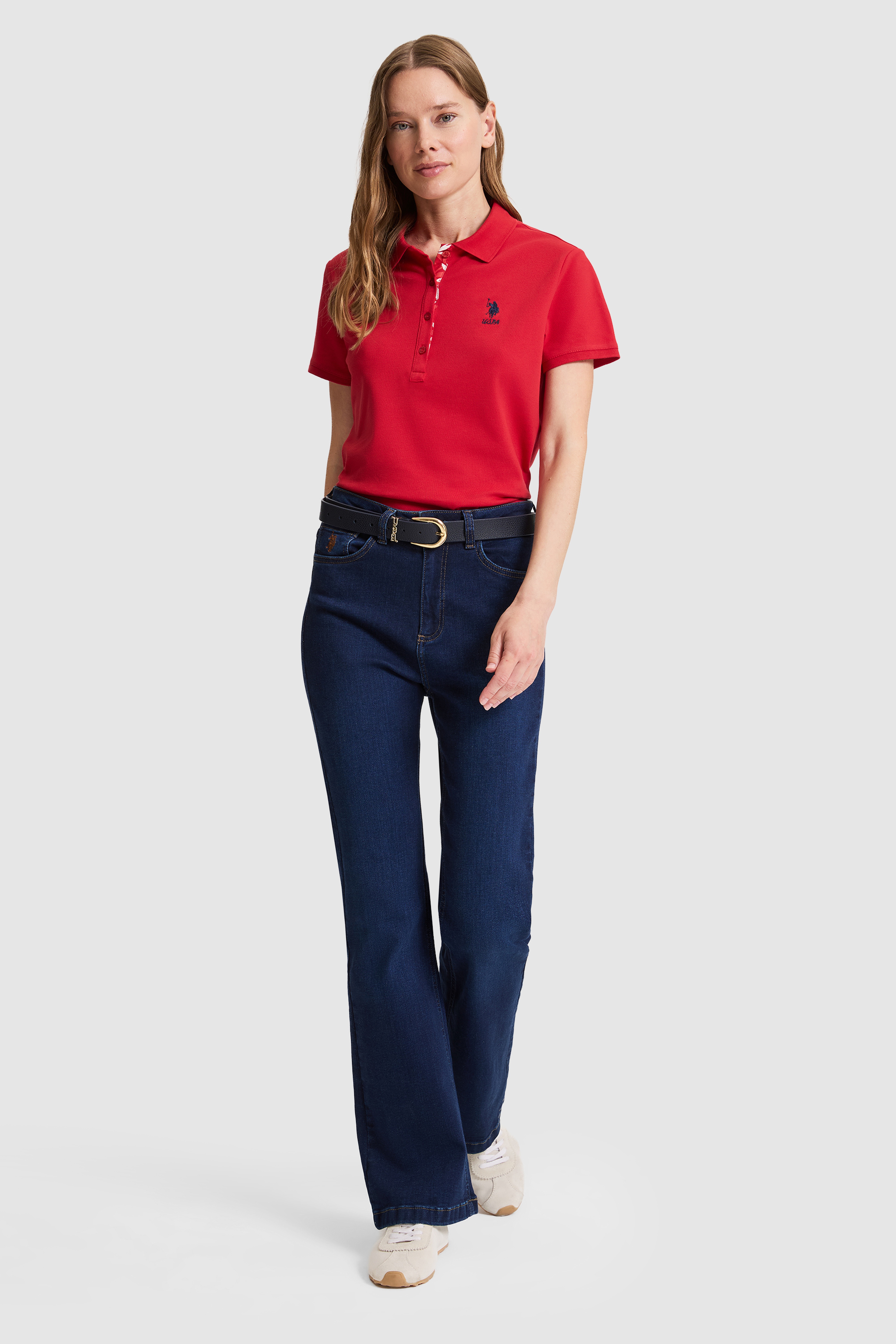 Kadın Kırmızı Polo Yaka Basic Tişört - Image 4
