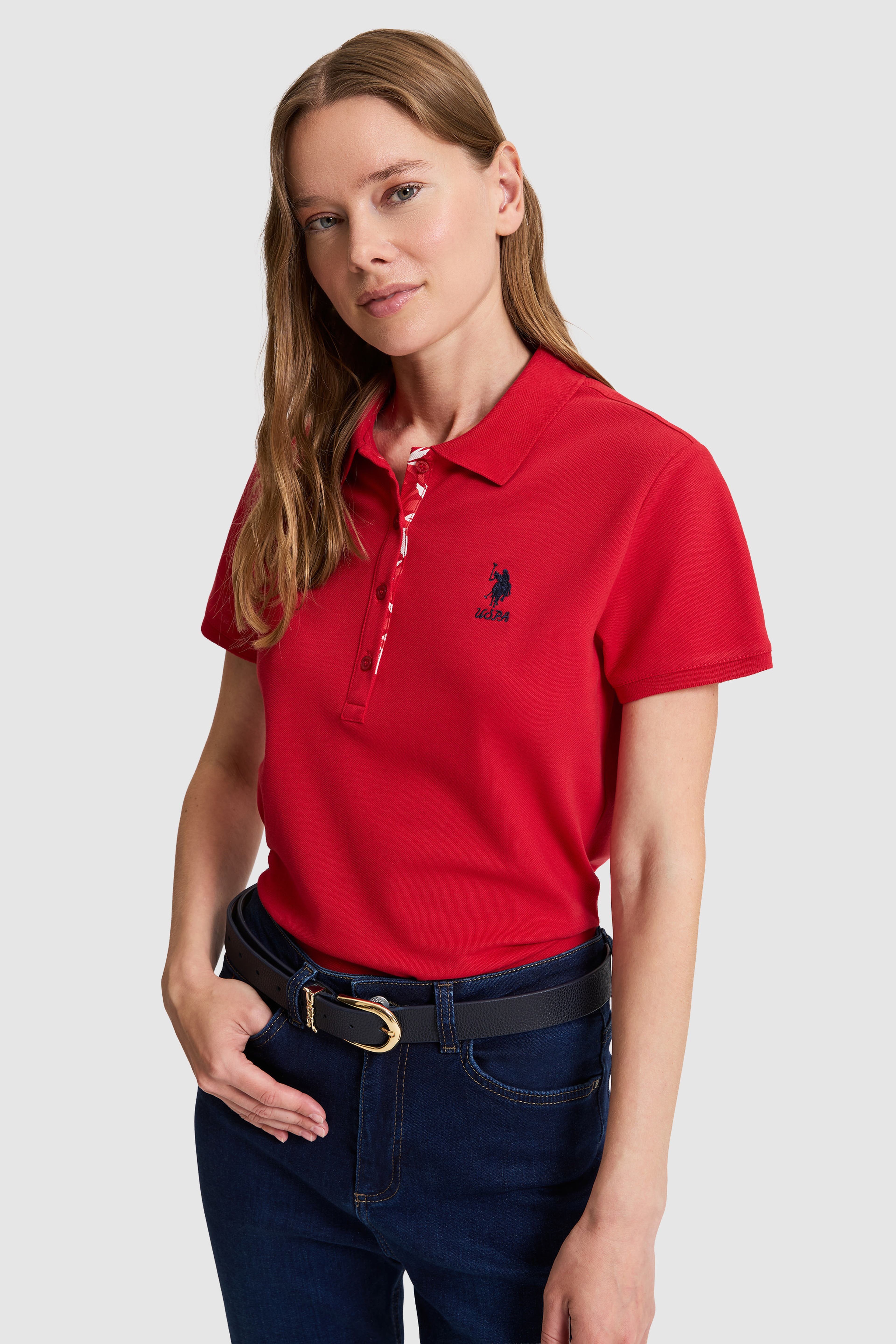 Kadın Kırmızı Polo Yaka Basic Tişört - Image 3