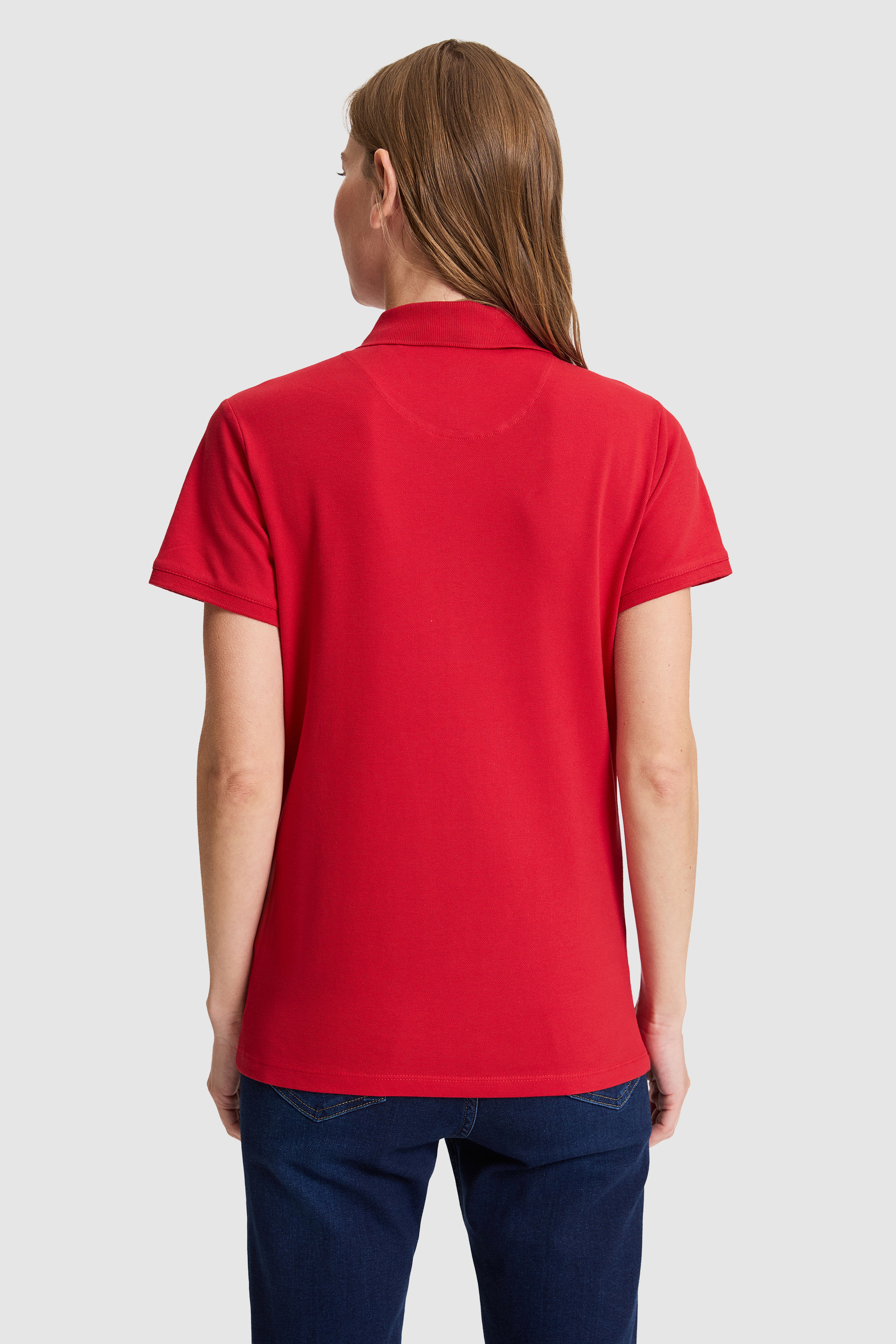 Kadın Kırmızı Polo Yaka Basic Tişört - Image 5