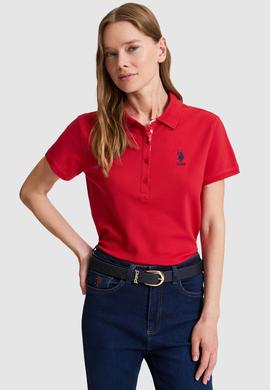 Kadın Kırmızı Polo Yaka Basic Tişört - 50321798152