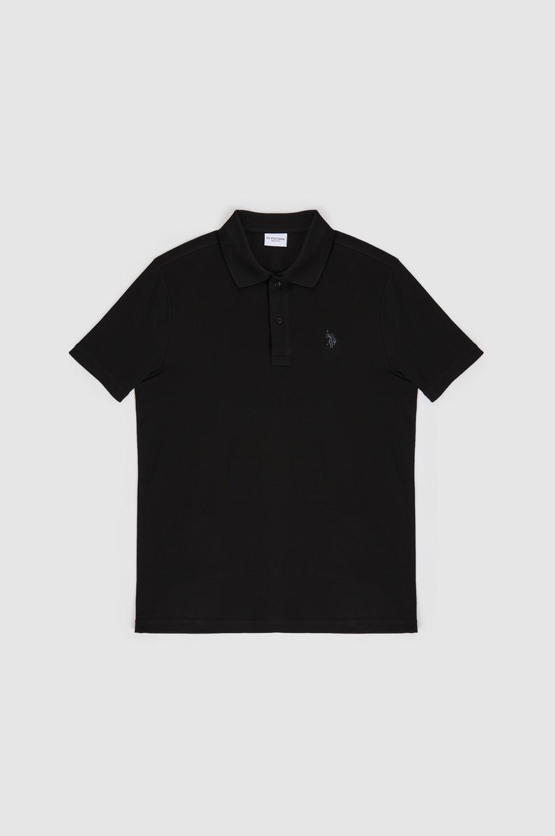 Erkek Slim Fit Polo Yaka Siyah Basic Tişört