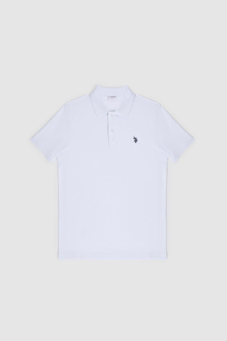 Erkek Slim Fit Polo Yaka Beyaz Basic Tişört - 50322347016