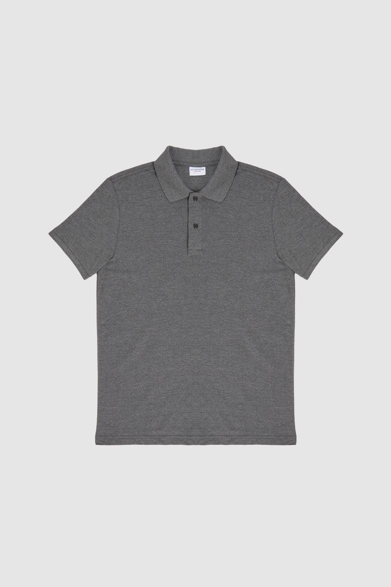 Erkek Slim Fit Polo Yaka Antrasit Melanj Basic Tişört - 50322347159