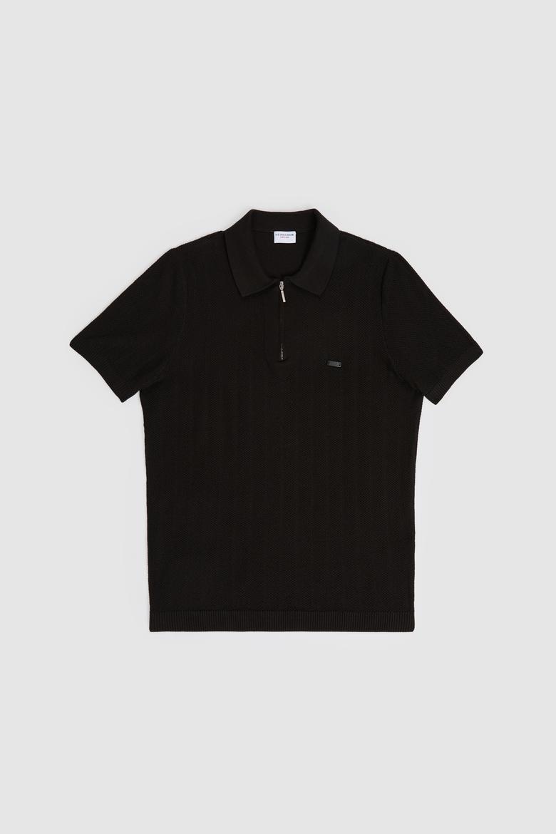 Erkek Regular Fit Polo Yaka Siyah Tişört - 50320038007