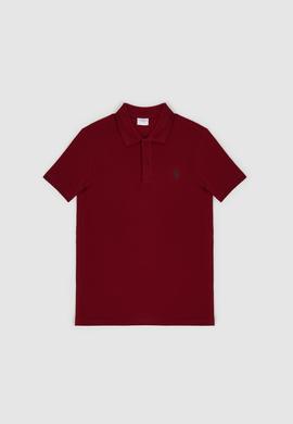 Erkek Slim Fit Polo Yaka Bordo Basic Tişört - 50322347357