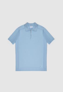 Erkek Mavi Slim Fit Polo Yaka Yarım Fermuarlı Tişört - 50324302014