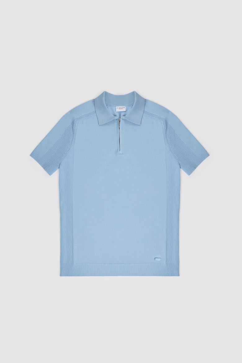 Erkek Mavi Slim Fit Polo Yaka Yarım Fermuarlı Tişört - 50324302014