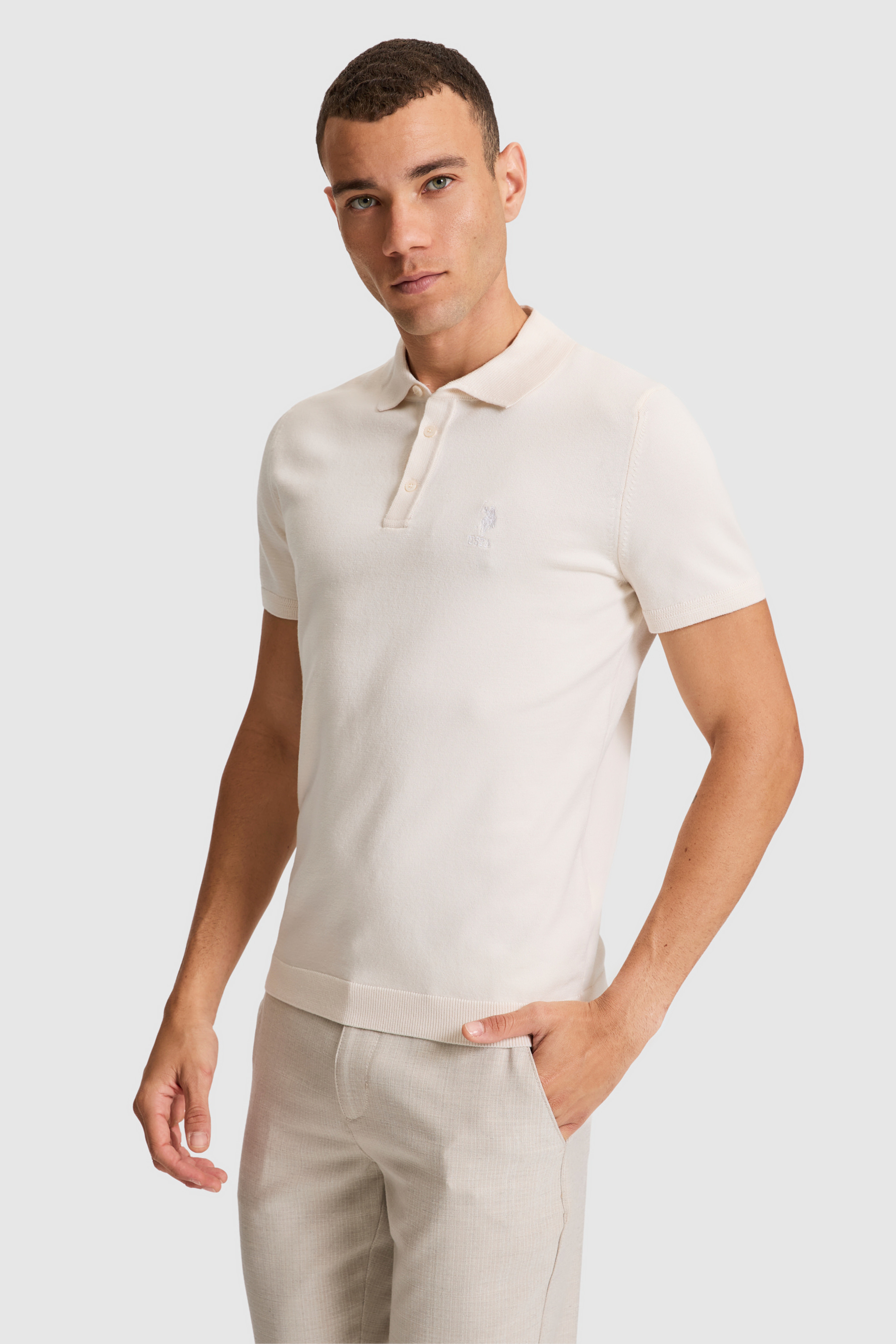Erkek Krem Polo Yaka Triko Tişört - Image 3