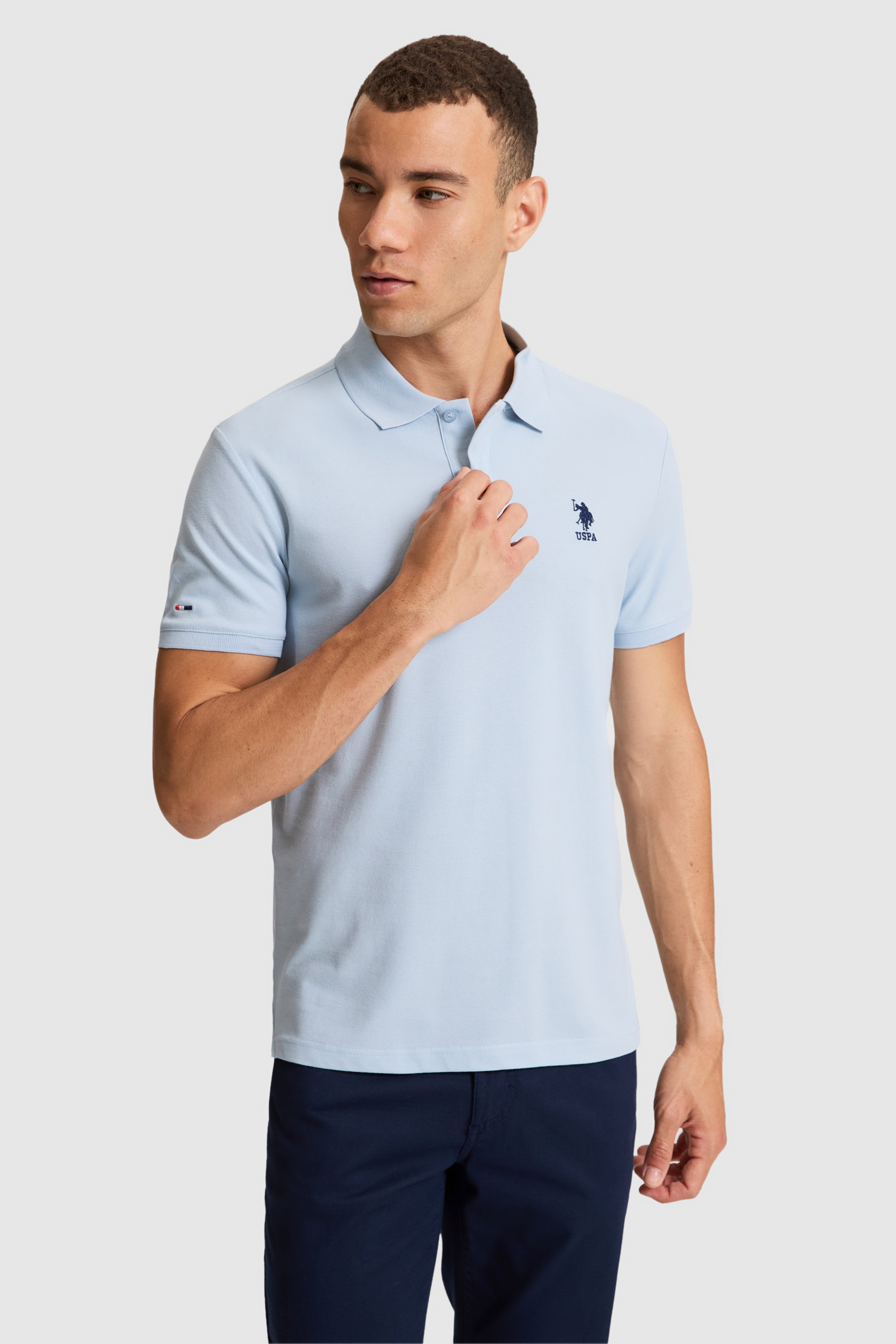 Erkek Açık Mavi Slim Fit Polo Yaka Basic Tişört - Image 1