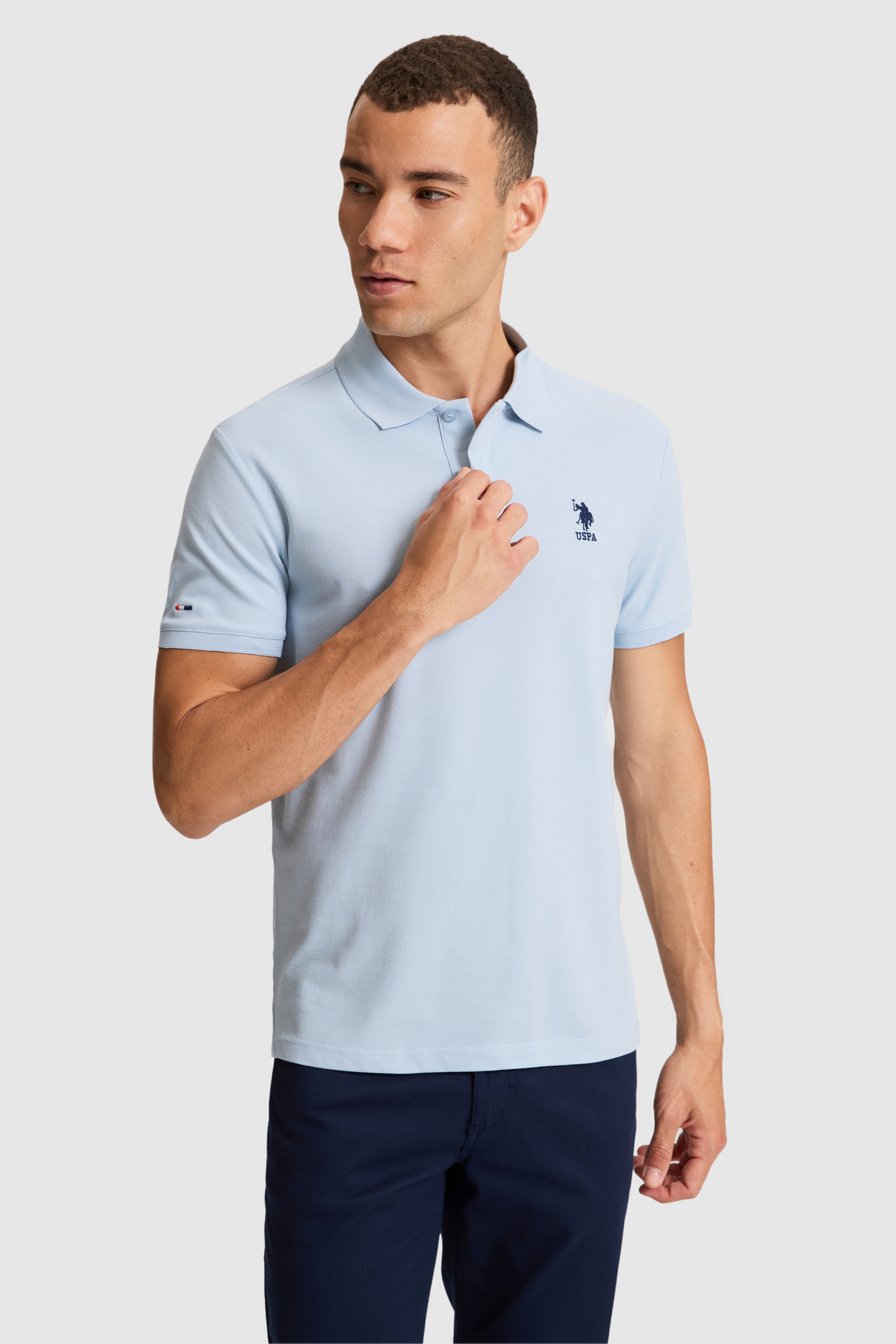 Erkek Açık Mavi Slim Fit Polo Yaka Basic Tişört