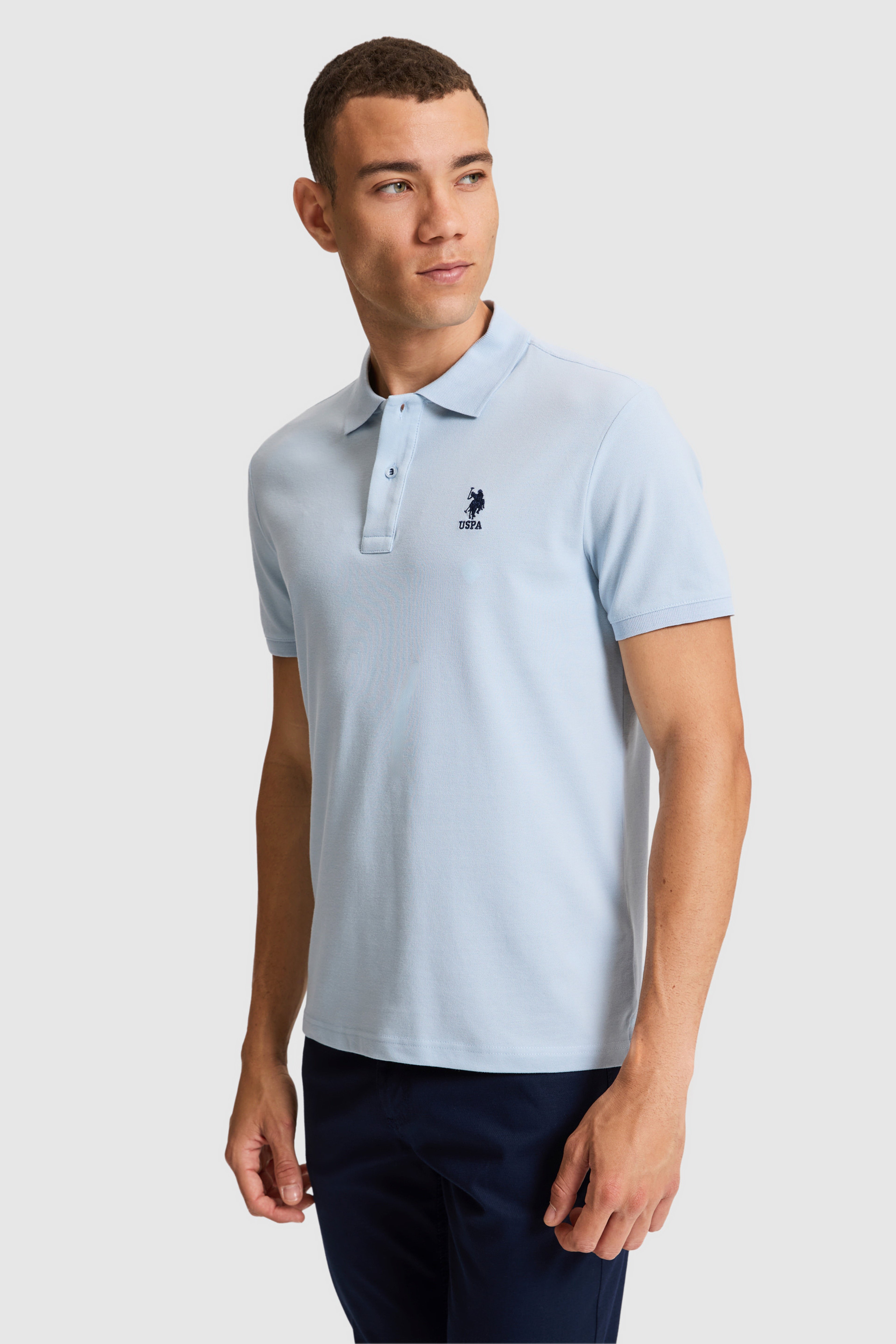 Erkek Açık Mavi Slim Fit Polo Yaka Basic Tişört - Image 3