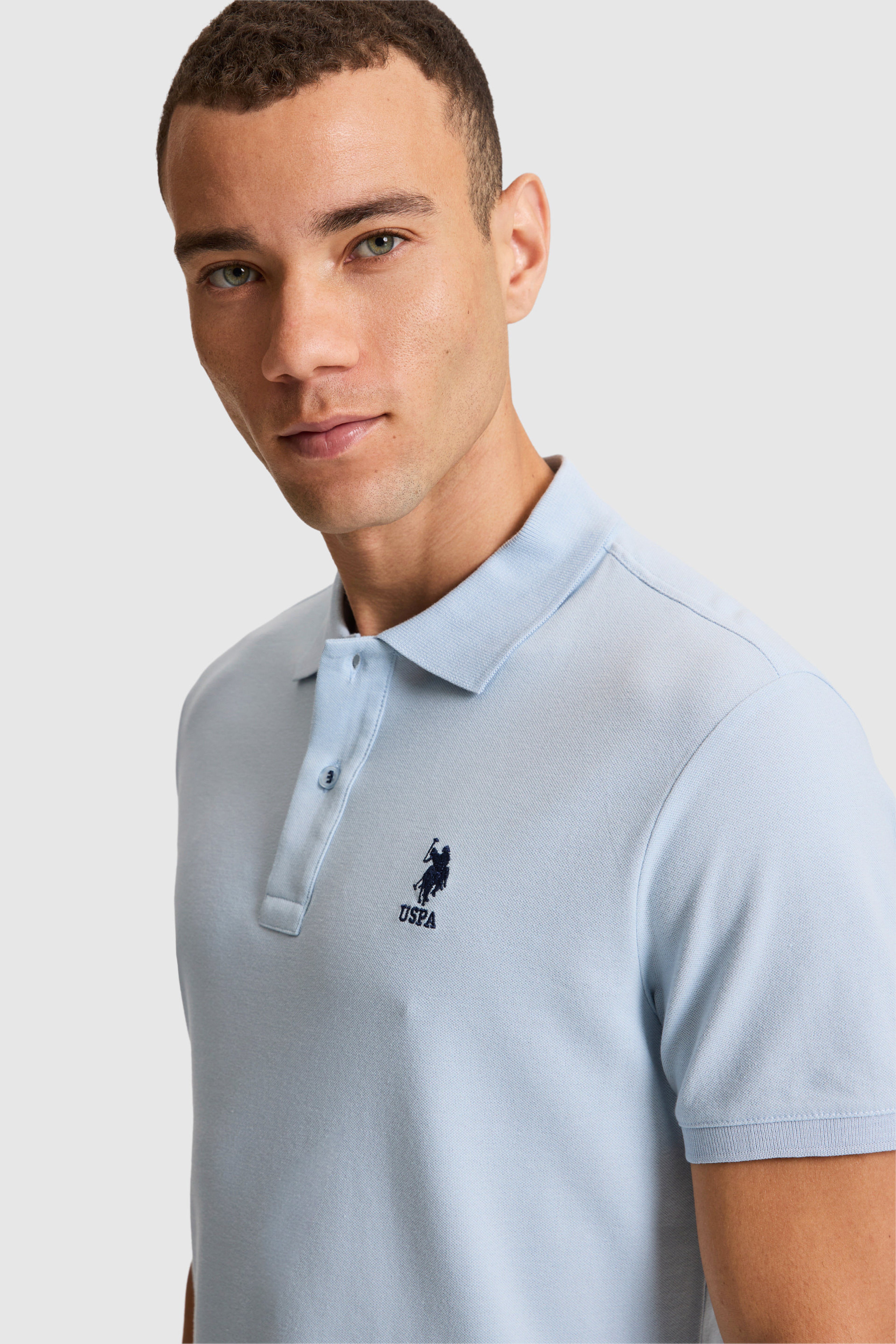 Erkek Açık Mavi Slim Fit Polo Yaka Basic Tişört - Image 2