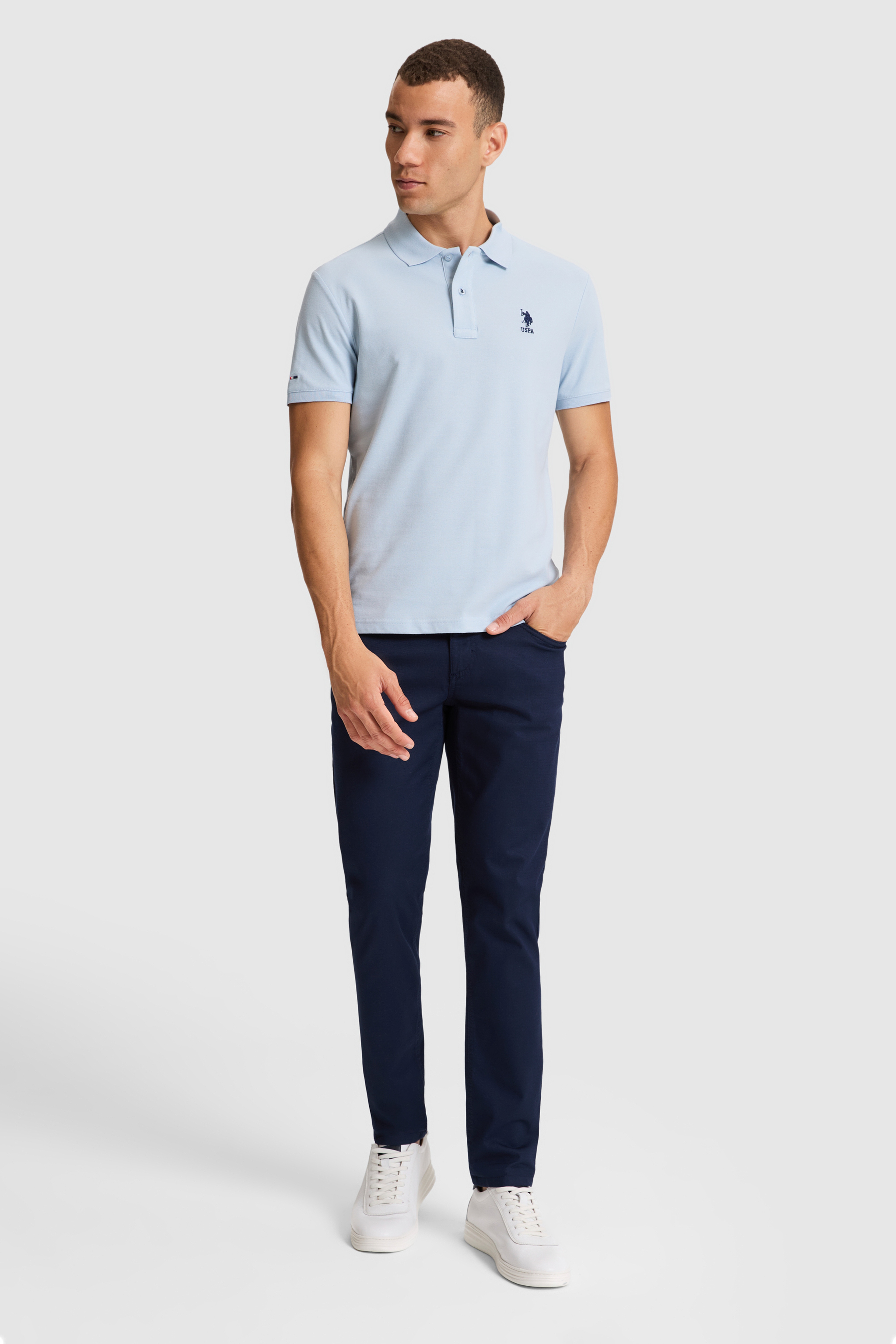 Erkek Açık Mavi Slim Fit Polo Yaka Basic Tişört - Image 4