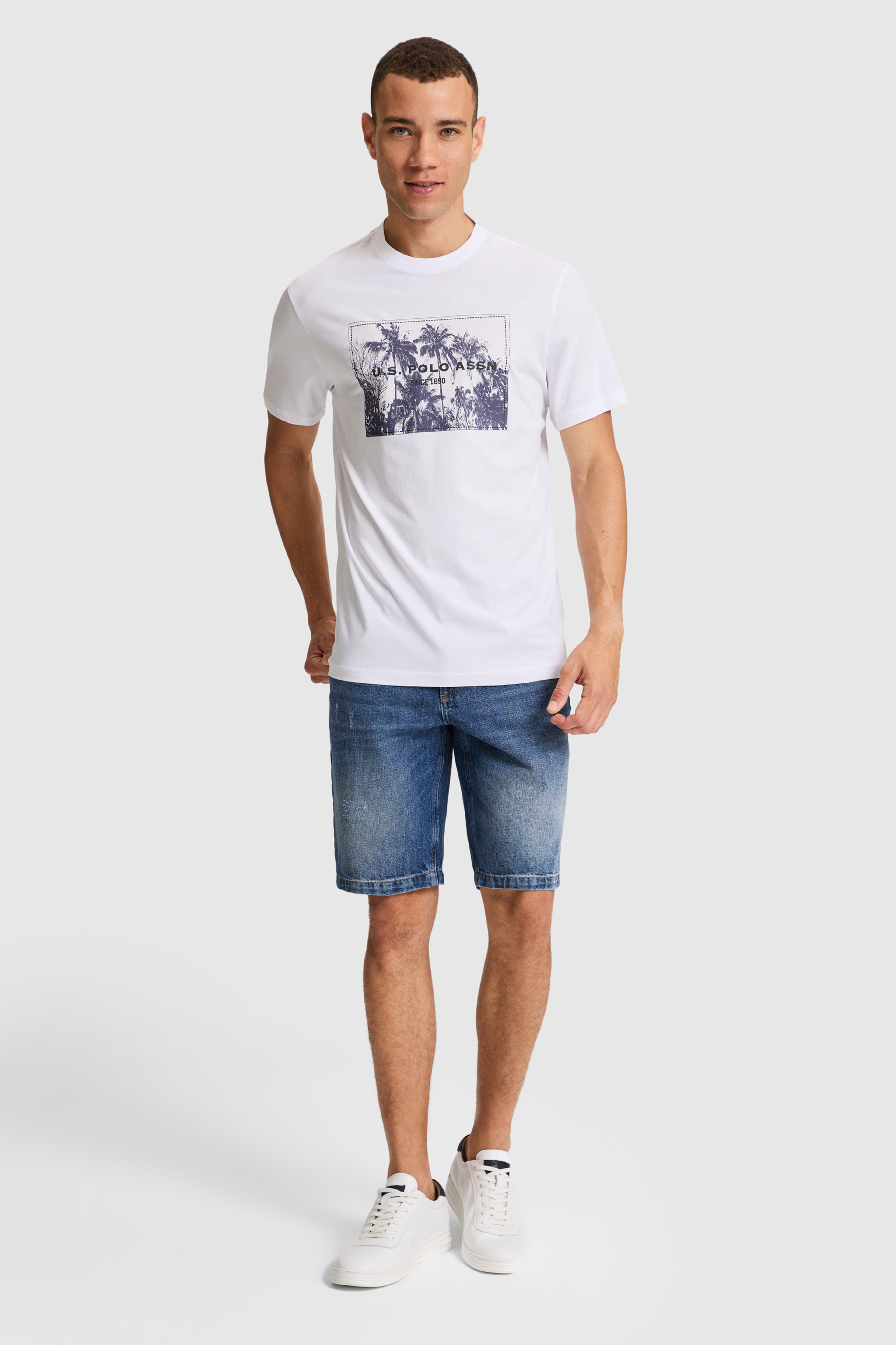 Erkek Beyaz Regular Fit Bisiklet Yaka Tişört - Image 4