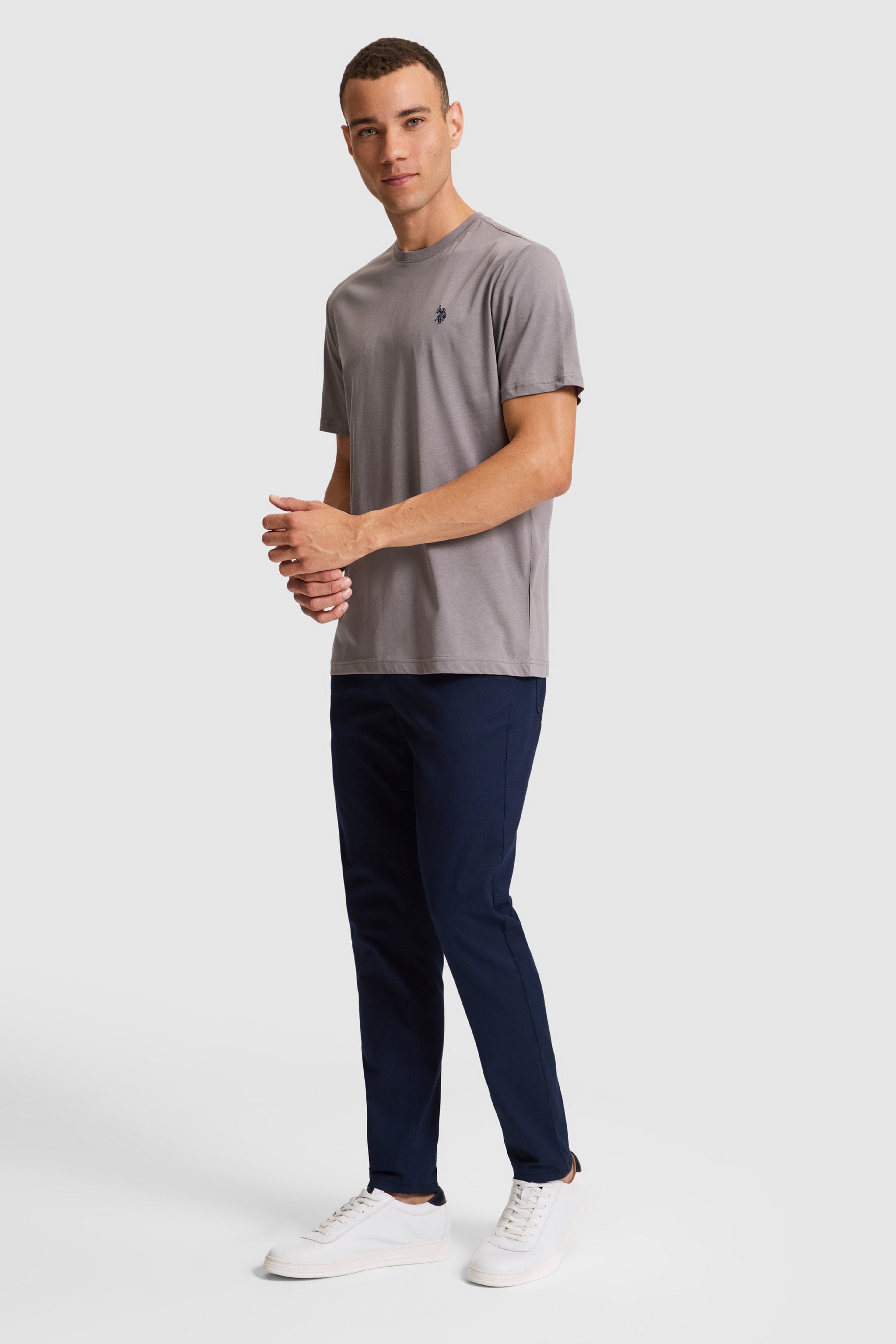 Erkek Gri Regular Fit Bisiklet Yaka Basic Tişört - Image 4