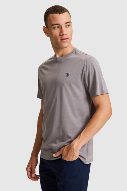 Erkek Gri Regular Fit Bisiklet Yaka Basic Tişört