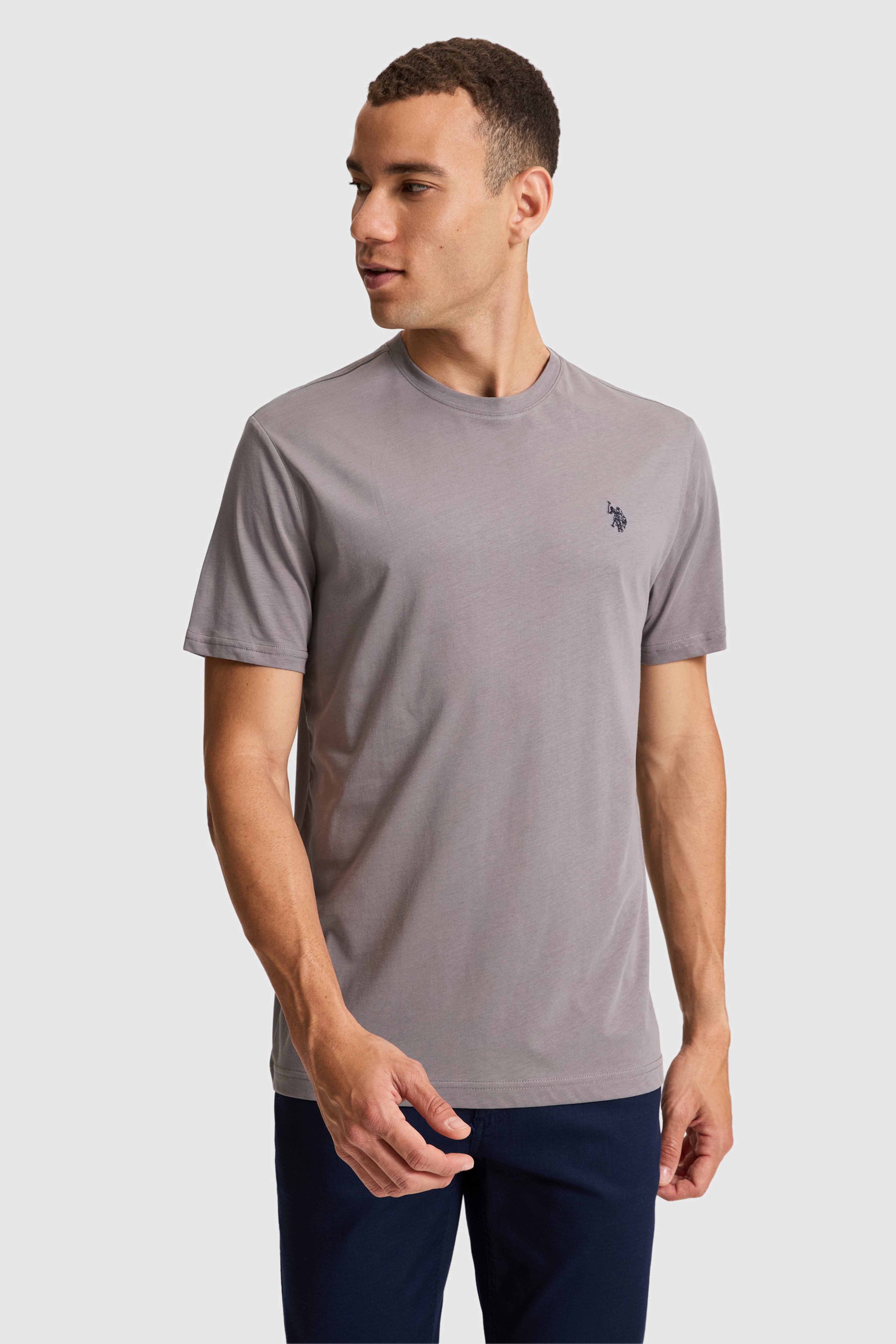 Erkek Gri Regular Fit Bisiklet Yaka Basic Tişört - Image 1