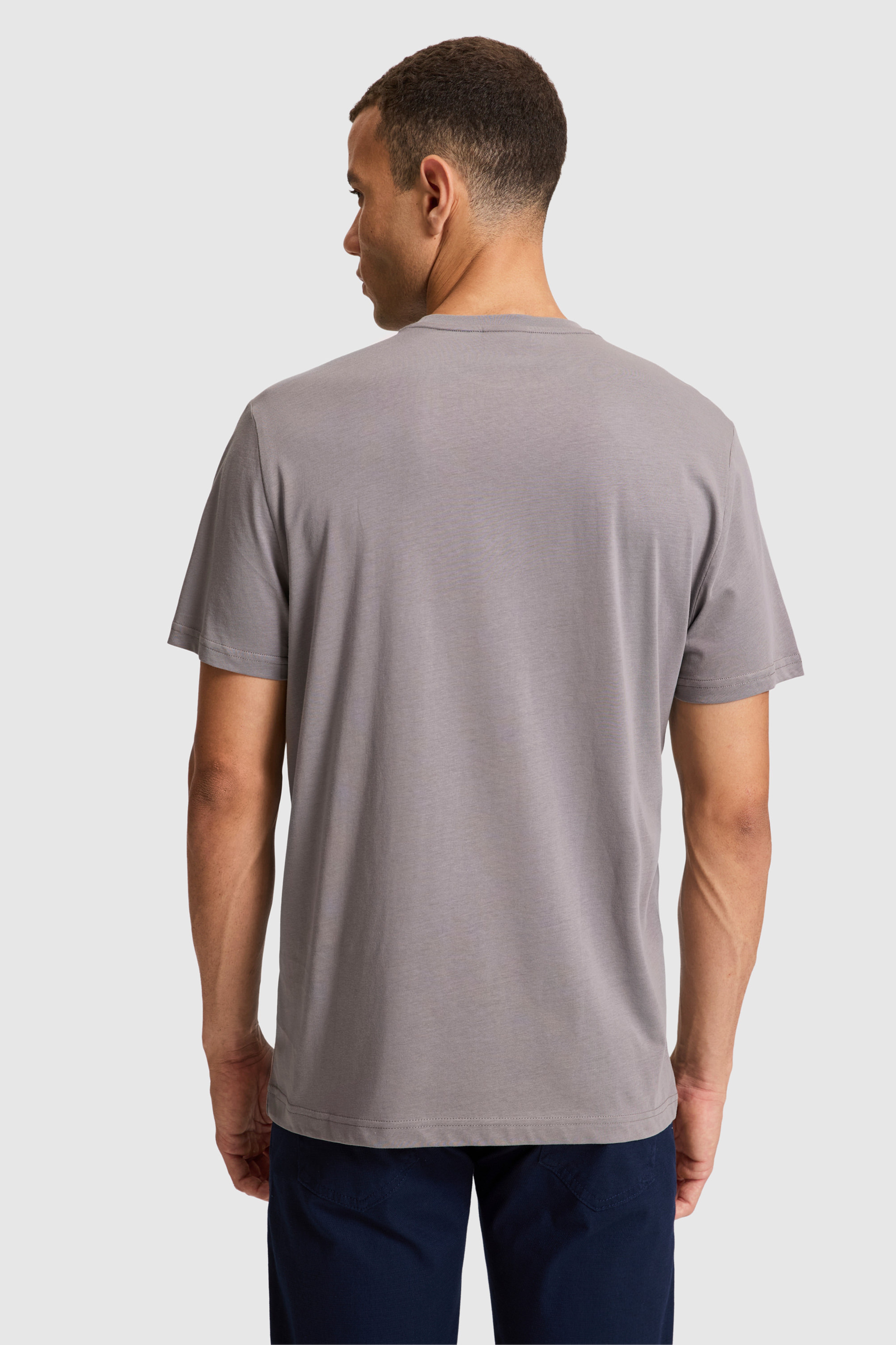 Erkek Gri Regular Fit Bisiklet Yaka Basic Tişört - Image 5