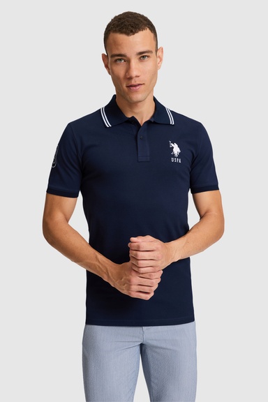 Erkek Lacivert Slim Fit Polo Yaka Basic Tişört