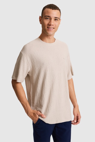 Erkek Taş Comfort Fit Bisiklet Yaka Tişört