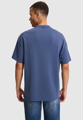 Erkek İndigo Oversize Bisiklet Yaka Tişört - 50322539007