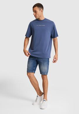 Erkek İndigo Oversize Bisiklet Yaka Tişört - 50322539007