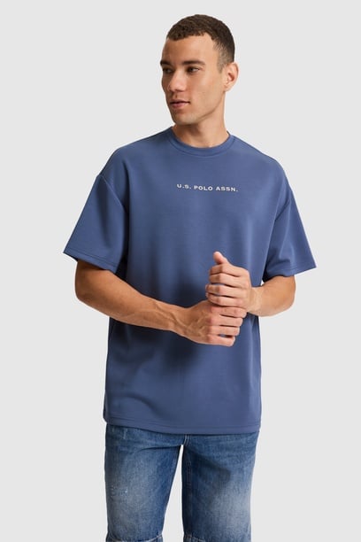 Erkek İndigo Oversize Bisiklet Yaka Tişört
