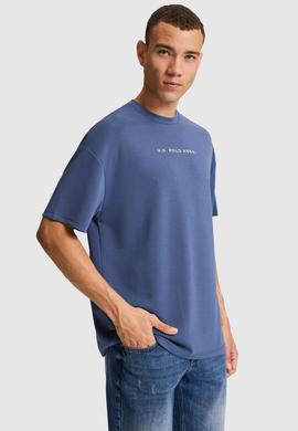 Erkek İndigo Oversize Bisiklet Yaka Tişört - 50322539007