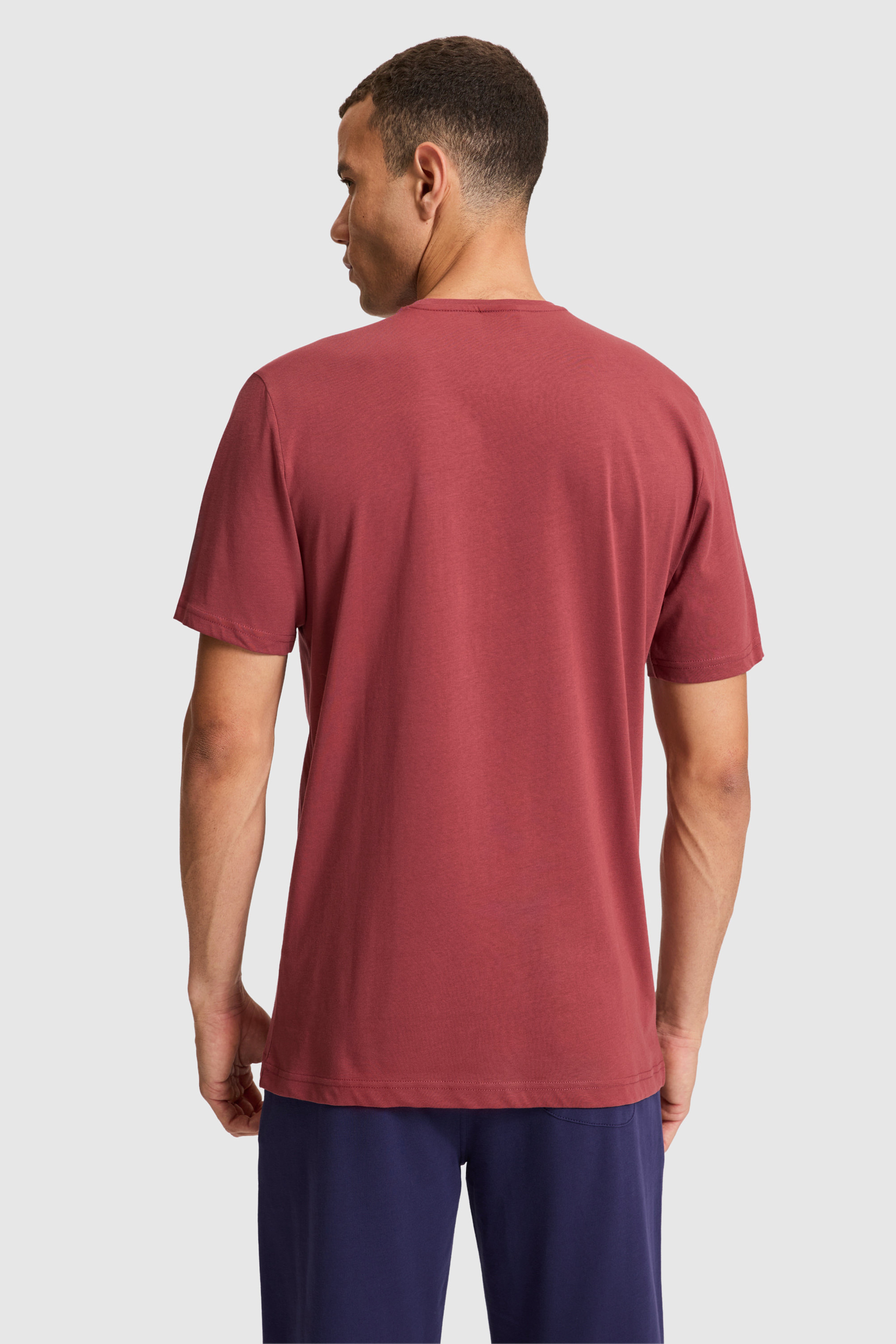 Erkek Vişne Regular Fit Bisiklet Yaka Basic Tişört - Image 5