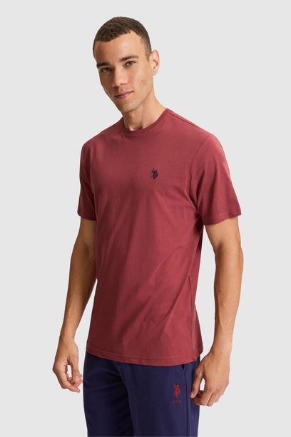 Erkek Vişne Regular Fit Bisiklet Yaka Basic Tişört