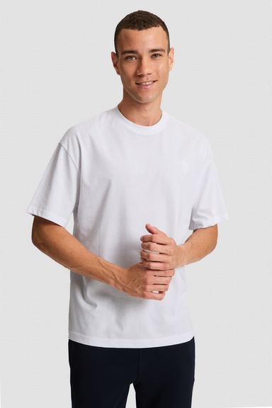 Erkek Beyaz Comfort Fit Bisiklet Yaka Basic Tişört