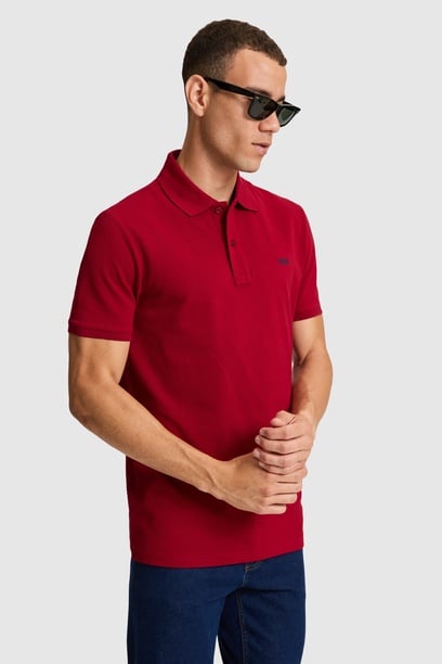 Erkek Bordo Regular Fit Polo Yaka Basic Tişört