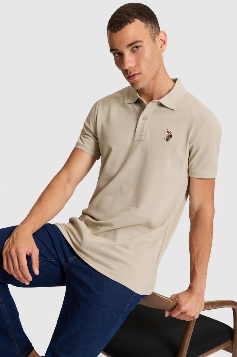 Erkek Açık Haki Regular Fit Polo Yaka Basic Tişört
