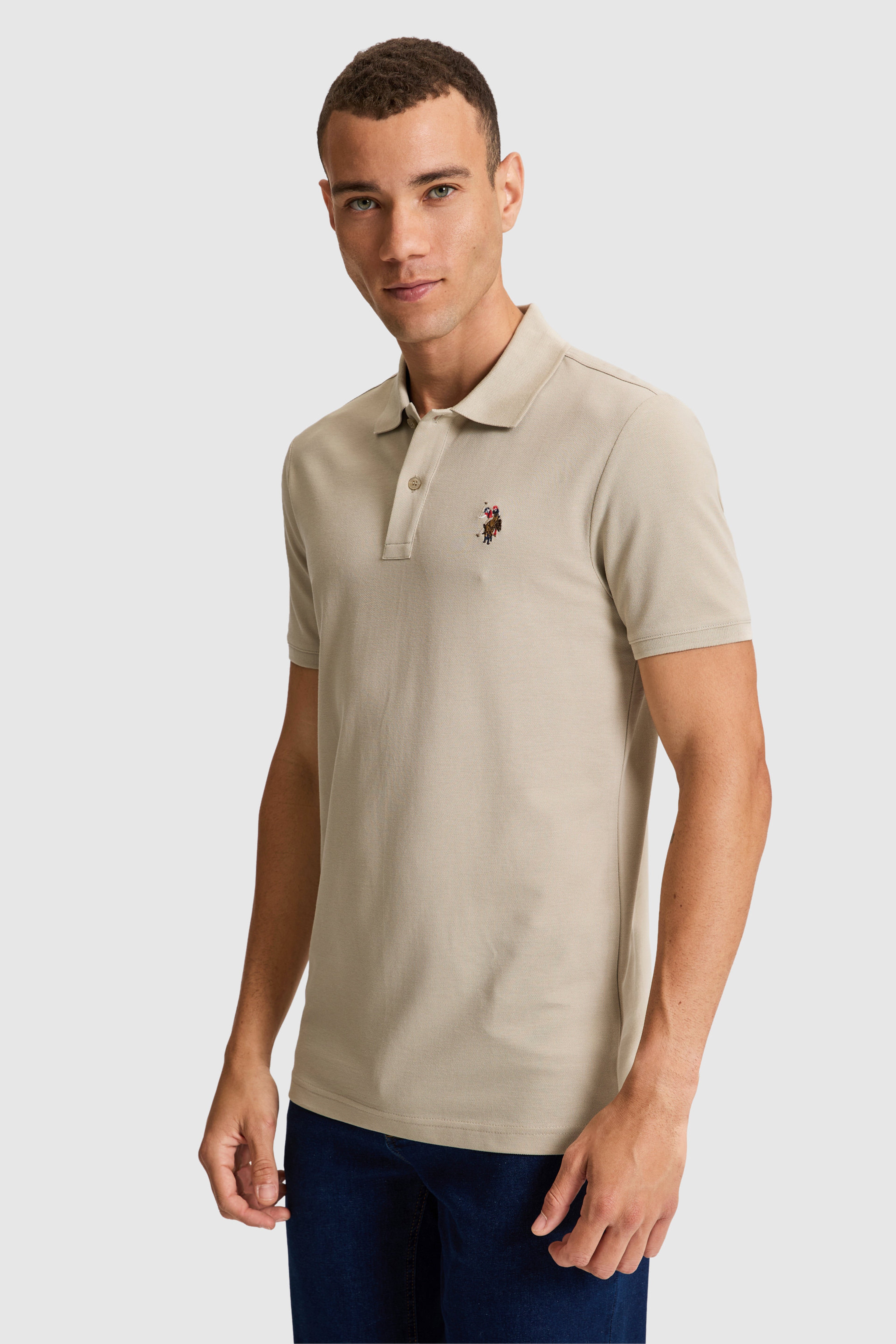 Erkek Açık Haki Regular Fit Polo Yaka Basic Tişört - Image 5