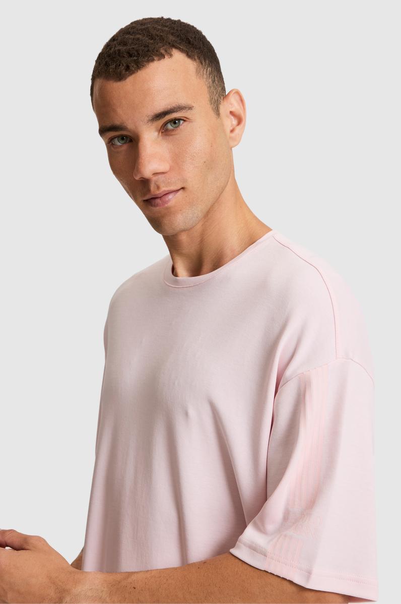 Erkek Açık Pembe Comfort Fit Bisiklet Yaka Tişört