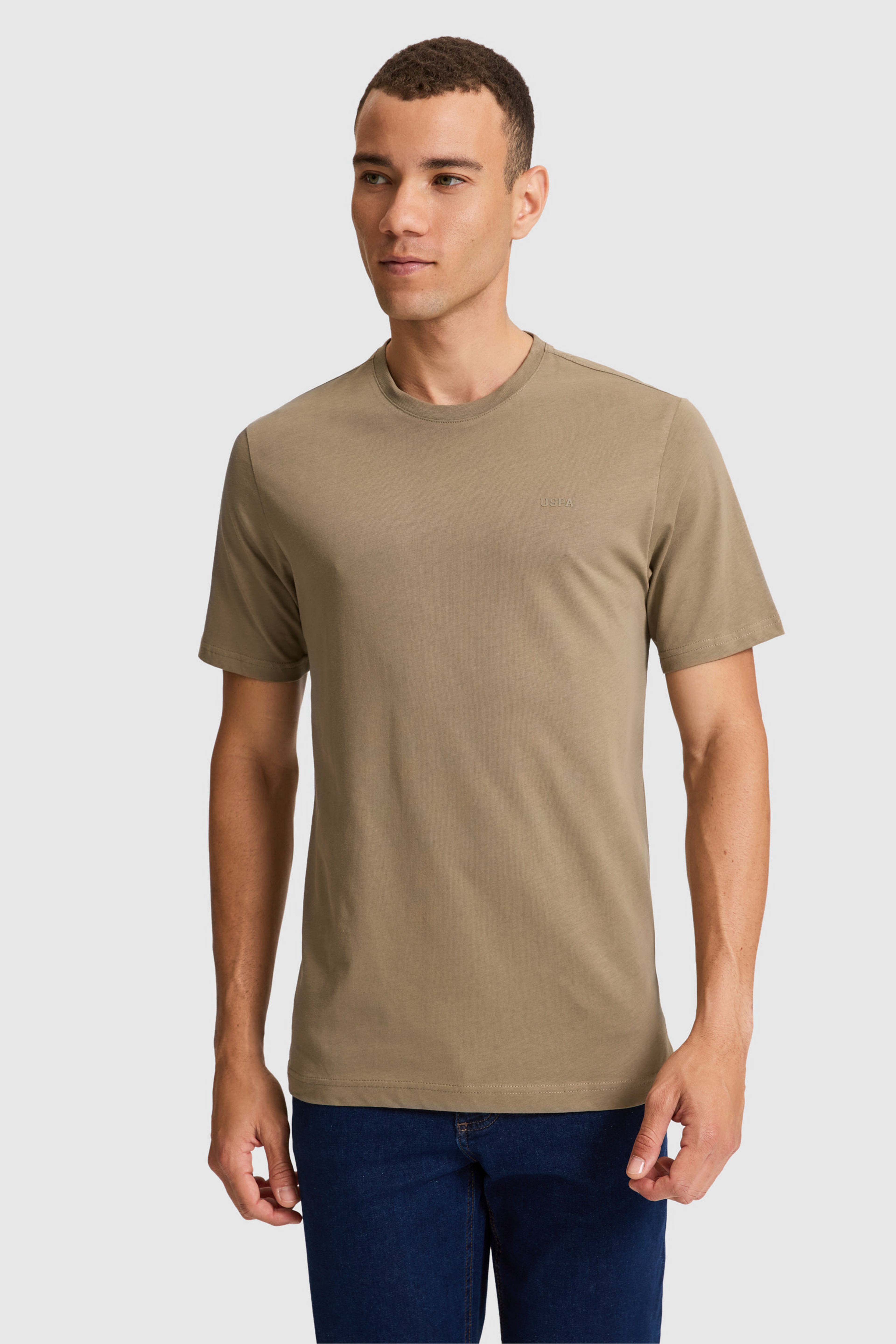 Erkek Haki Regular Fit Bisiklet Yaka Basic Tişört