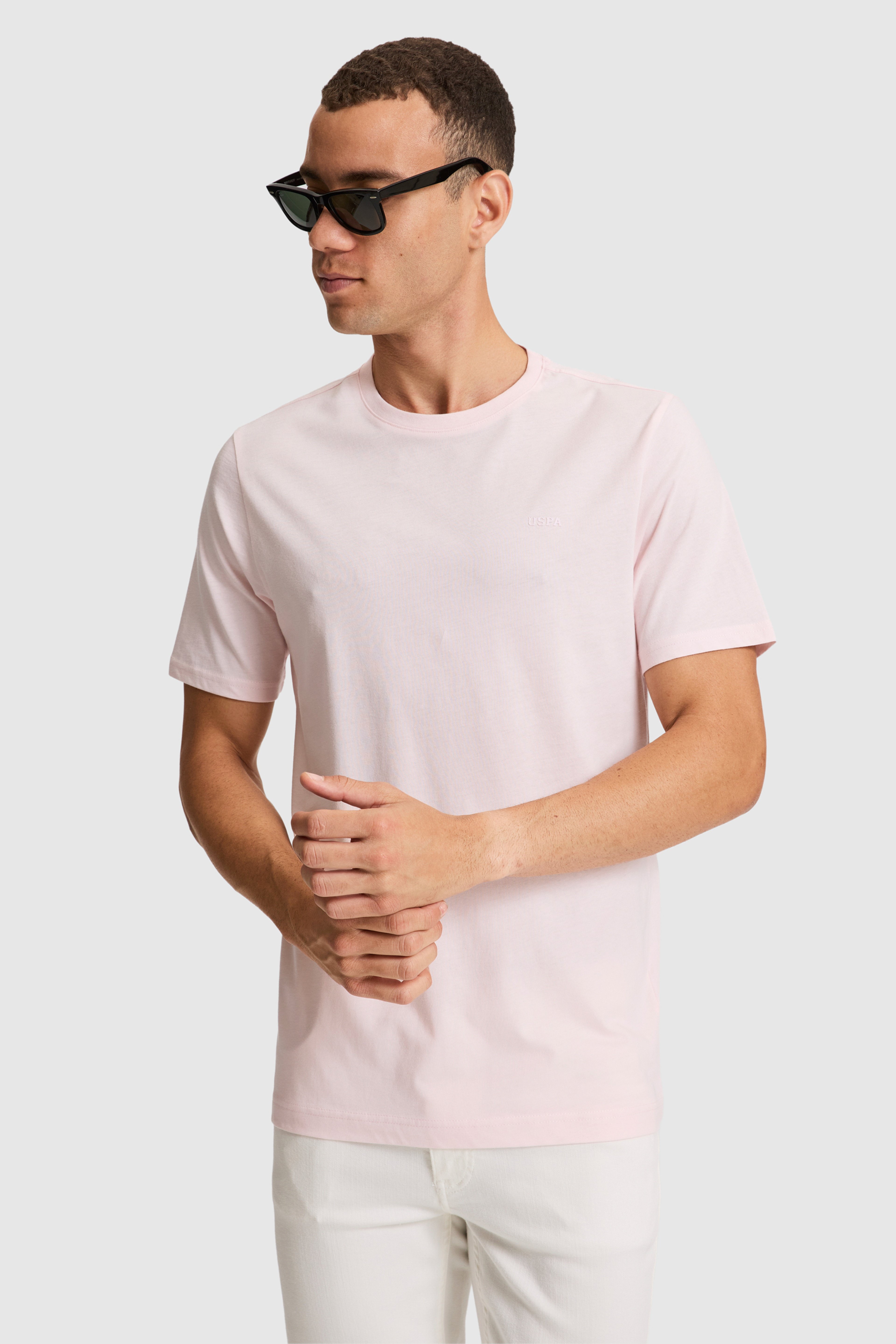 Erkek Açık Pembe Regular Fit Bisiklet Yaka Basic Tişört - Image 4